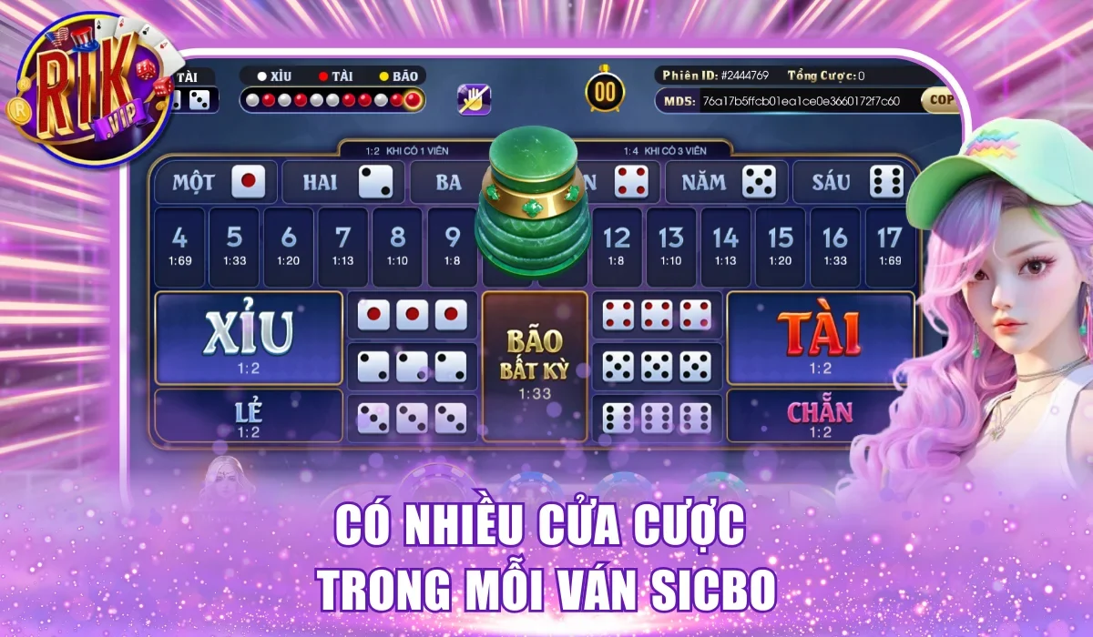 Có nhiều cửa cược trong mỗi ván Sicbo
